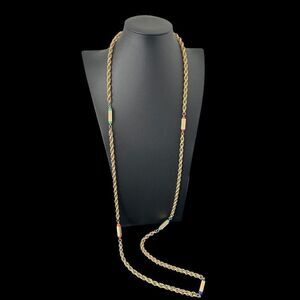 Vintage Accessocraft Extra Long Layering Necklace Gold Tone 26" Faux Lapis Coral